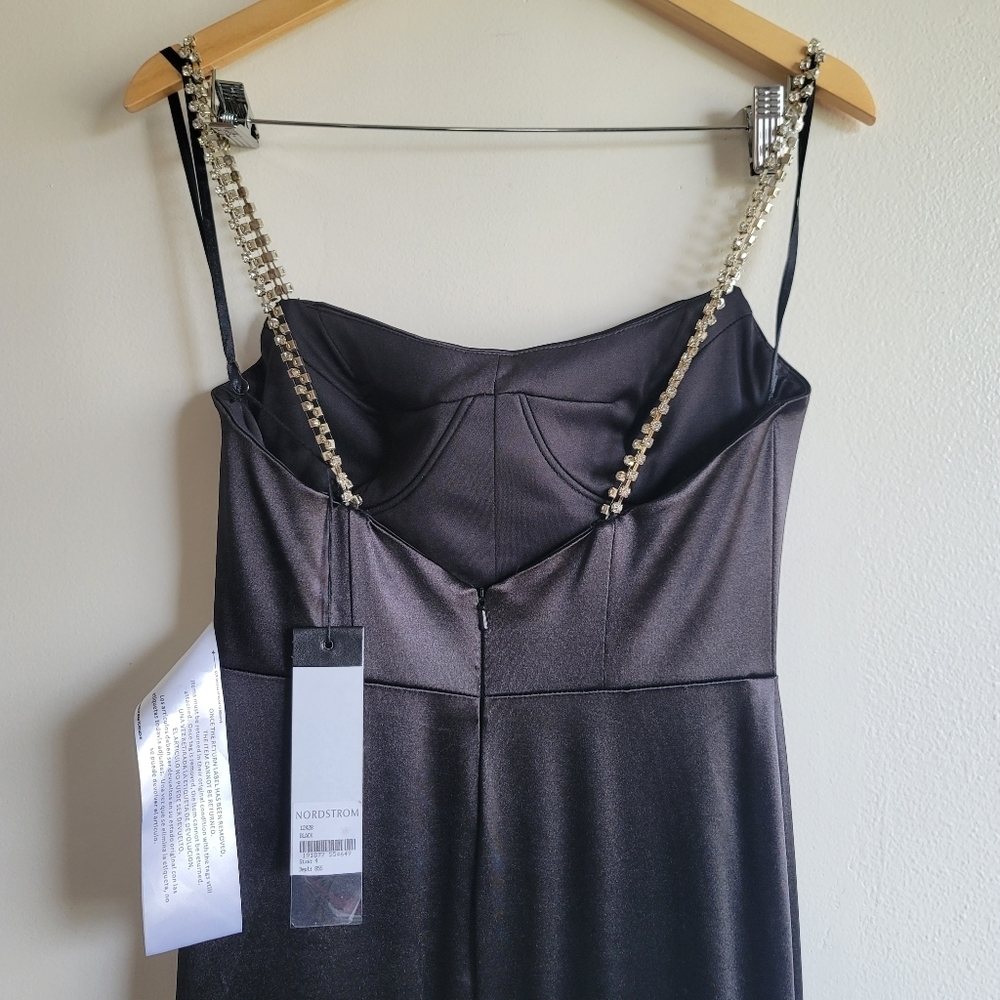 Mac Duggal Black Satin Gown with Embellished Straps - Picture 12 of 16